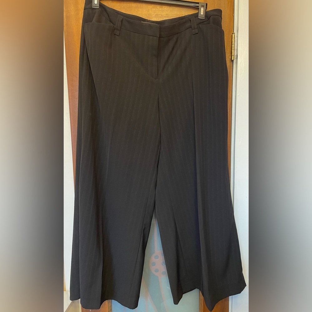 Lane Bryant Women Black Silver Threaded Extra Wide Leg Dress Pants Size 20
